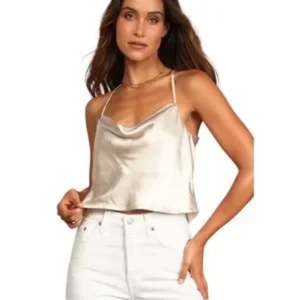 NWT Hold Onto Love Black Satin Cowl Neck Cami Tank Top - Picture 2 of 5